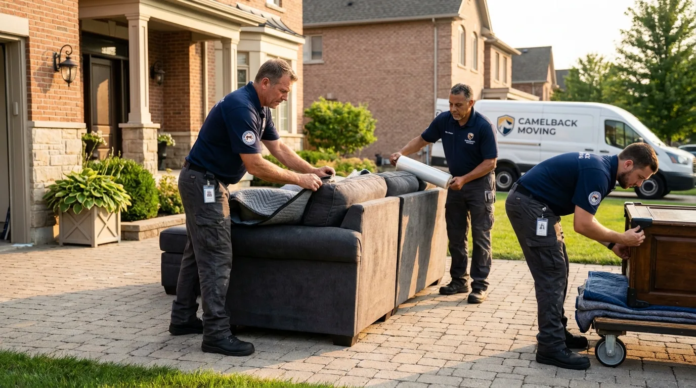 Large estate moving crew wrapping furniture in Millinocket, ME